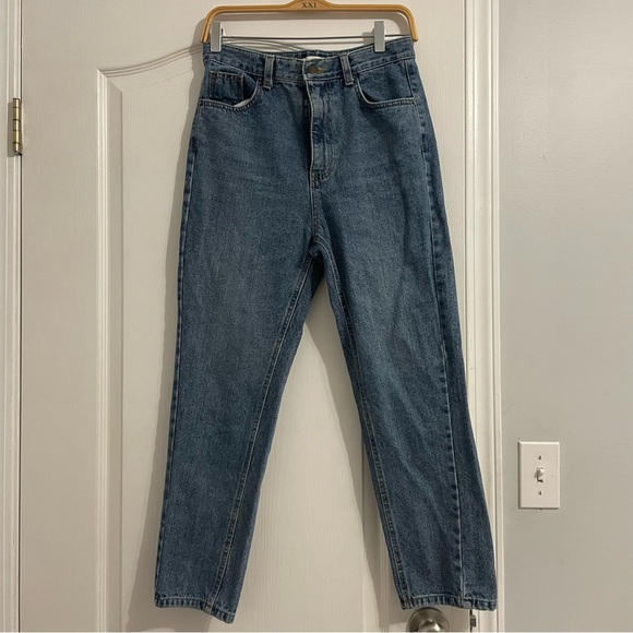 OAK + FORT Barrel Jeans Size Medium High Rise Medium Wash Cotton Blue Denim - Picture 1 of 9